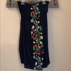 Strapless black embroidered sundress/cover up